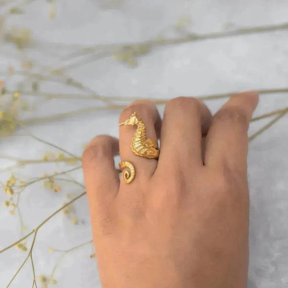 Ocean 18K Gold Stainless Steel Seahorse Opening Ring for Women - EX-STOCK Canada