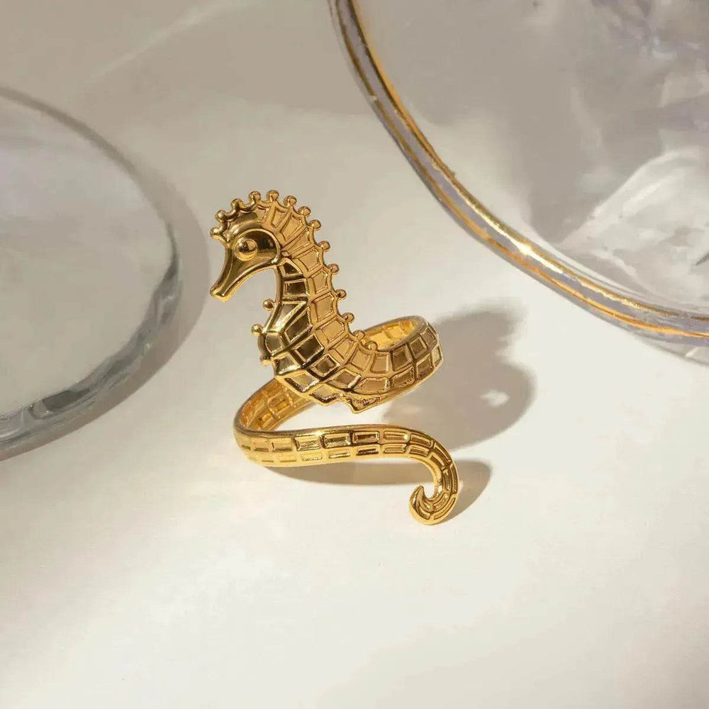 Ocean 18K Gold Stainless Steel Seahorse Opening Ring for Women - EX-STOCK Canada