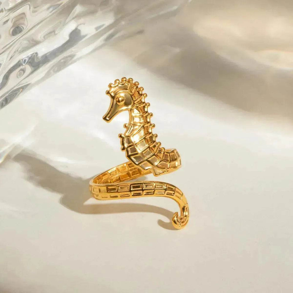 Ocean 18K Gold Stainless Steel Seahorse Opening Ring for Women - EX-STOCK Canada