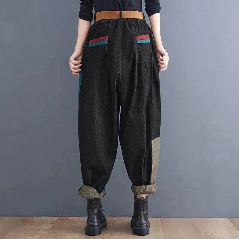 Personality Contrast Color Stitching Denim Trousers For Women - EX-STOCK Canada