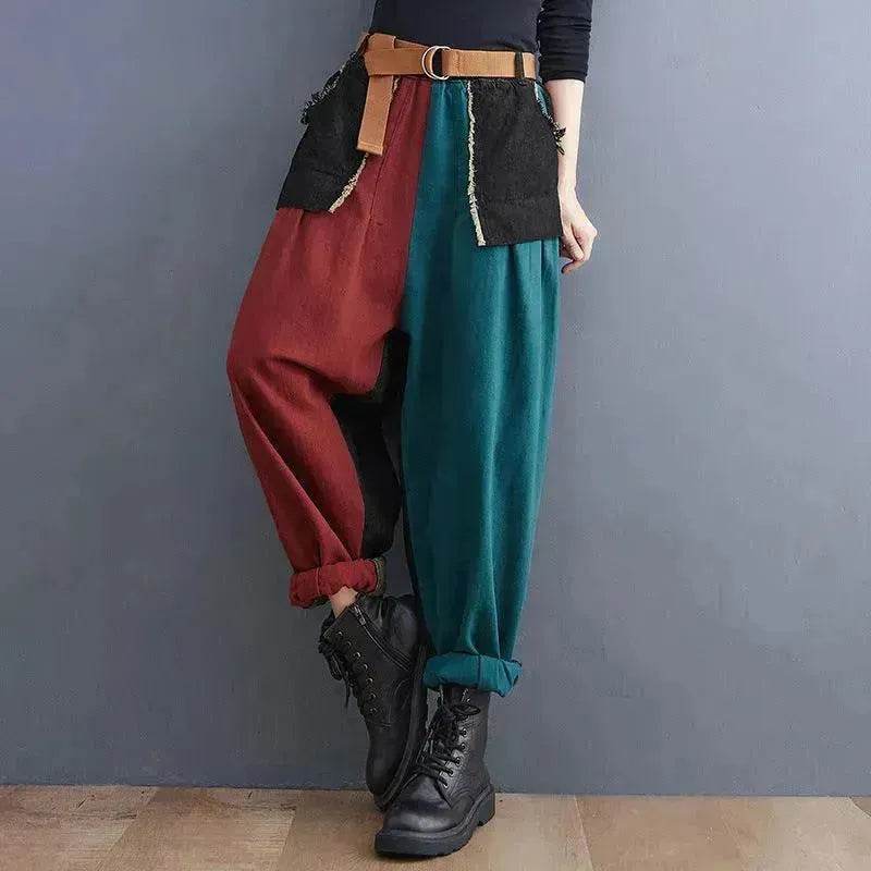 Personality Contrast Color Stitching Denim Trousers For Women - EX-STOCK Canada