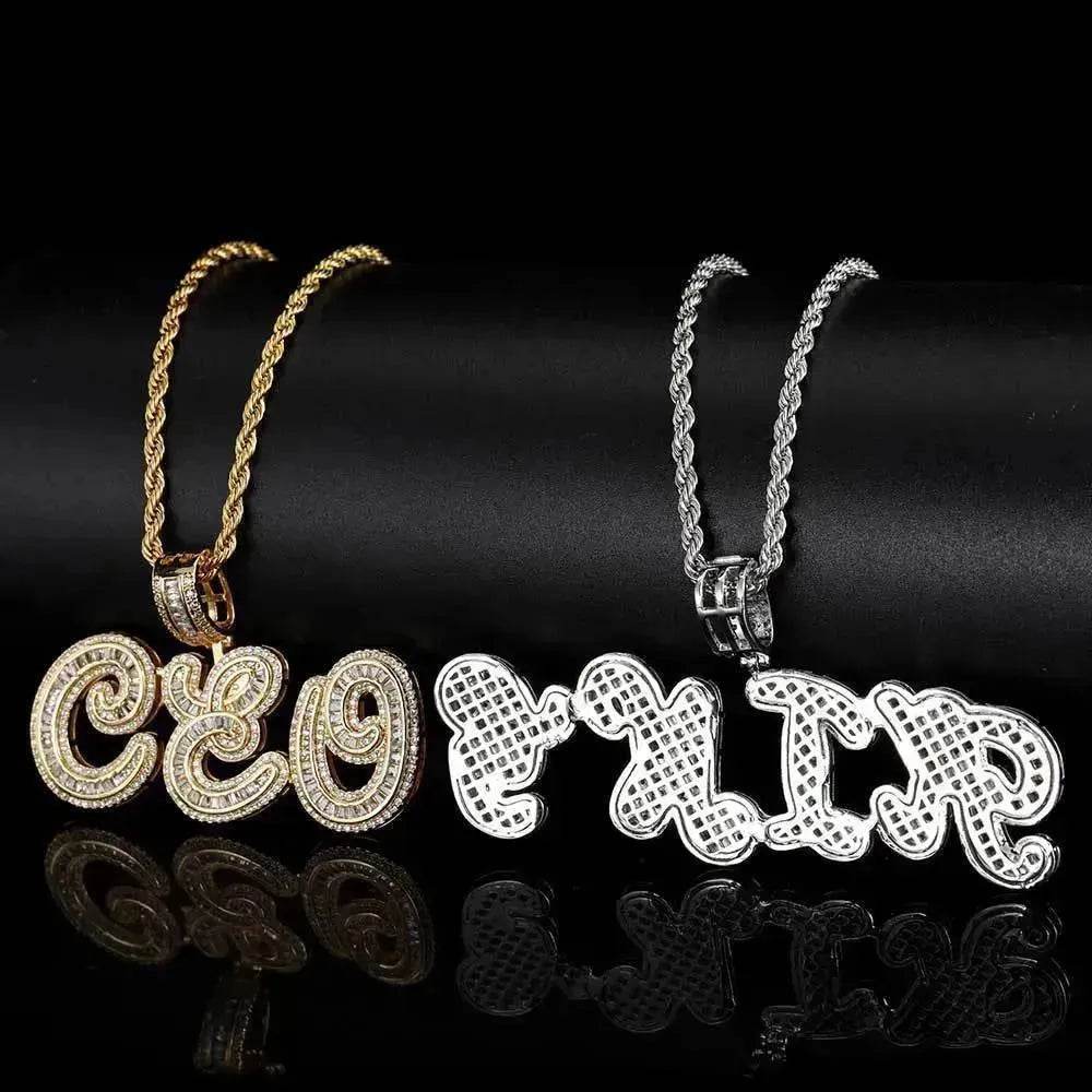 Personalized Cursive Letter Splicing Combination Pendant Micro Zirconia Necklace for men. - EX-STOCK Canada