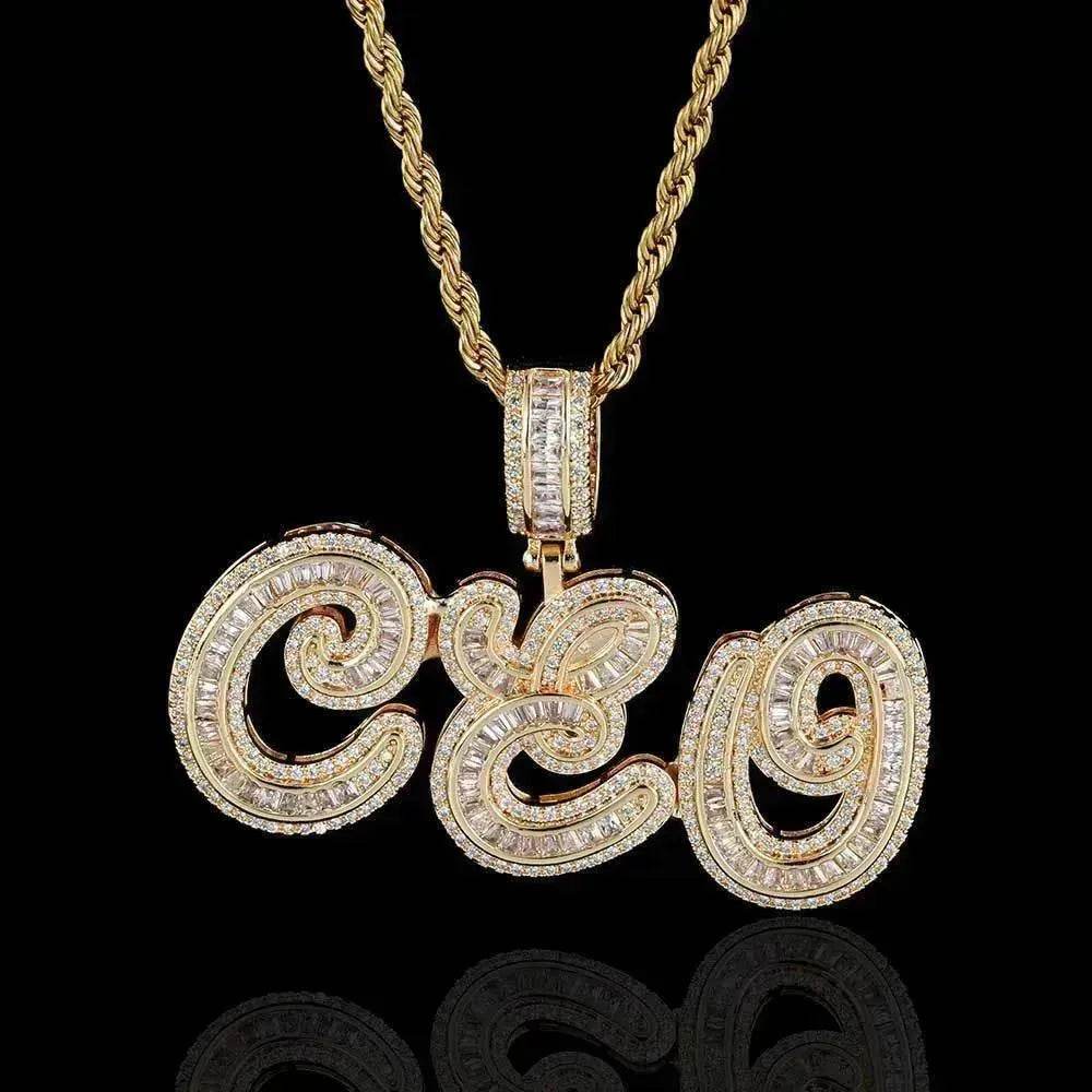 Personalized Cursive Letter Splicing Combination Pendant Micro Zirconia Necklace for men. - EX-STOCK Canada