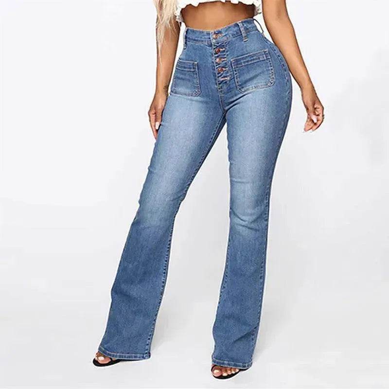 Plus Size Jeans Women Patch Pocket Washed Ladies High Waist Denim Trousers - EX-STOCK Canada