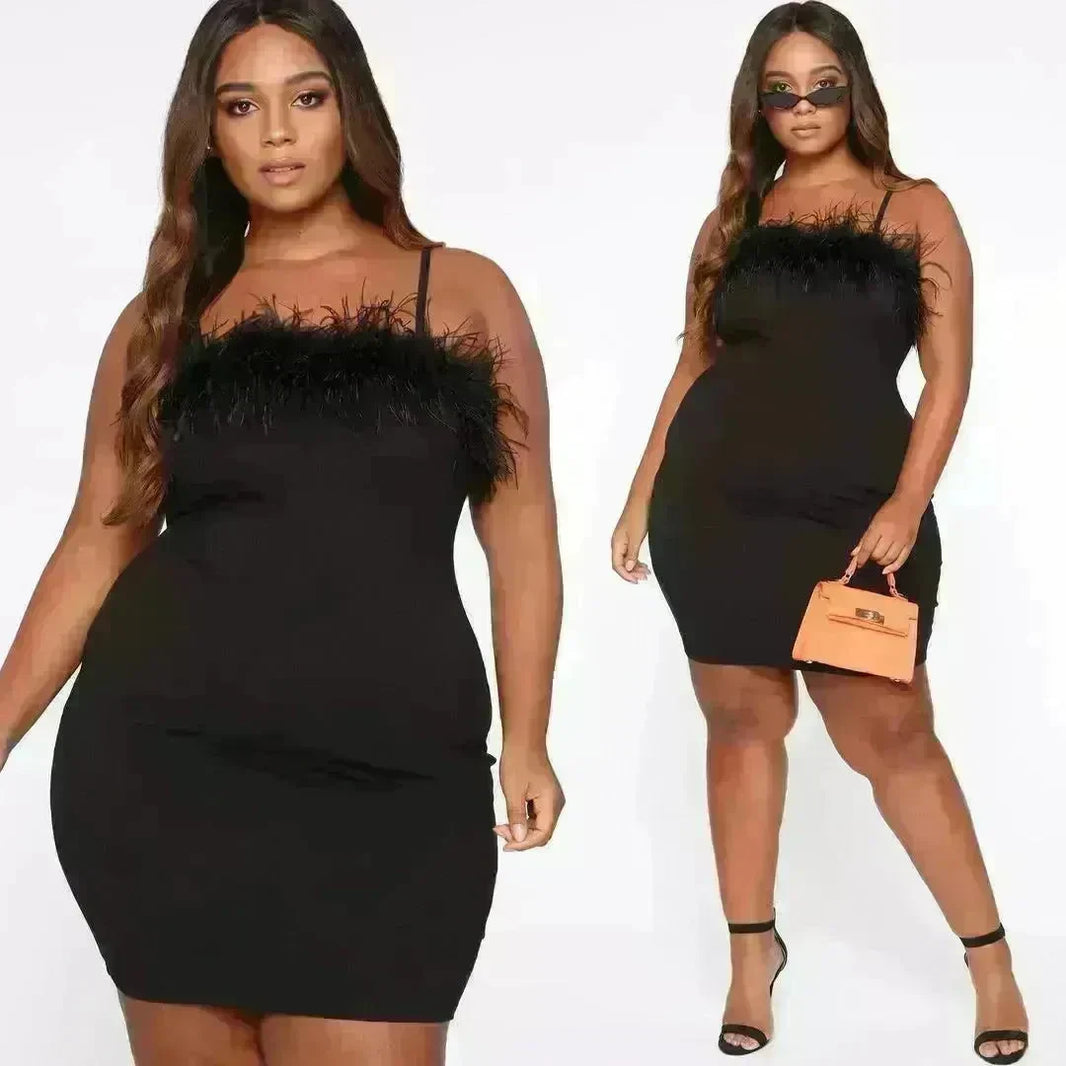 Plus Size Women's Suspender Feather Dress Gown - EX-STOCK CANADA