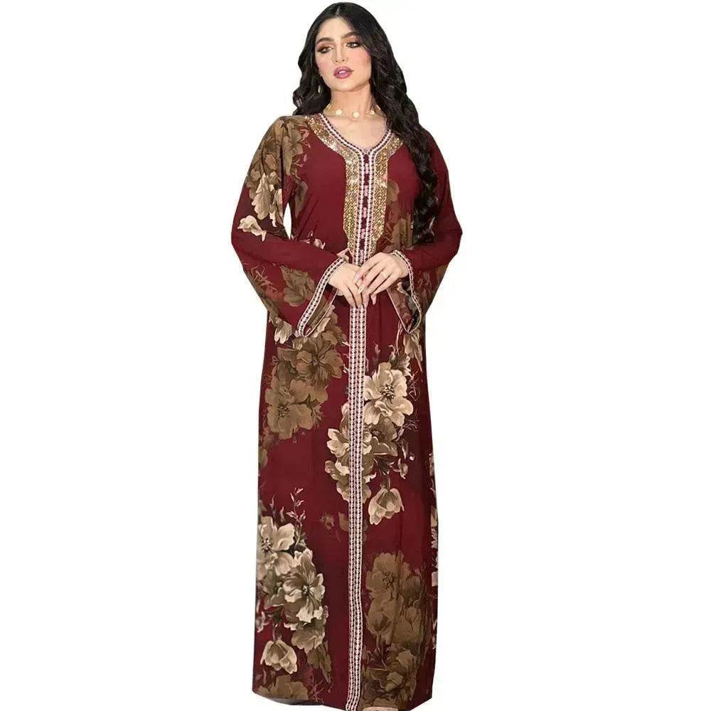 Printed Embroidered Elegant Arab Dubai Turkey Middle Eastern Sophisticated Women Abaya Dress Robe - EX-STOCK Canada
