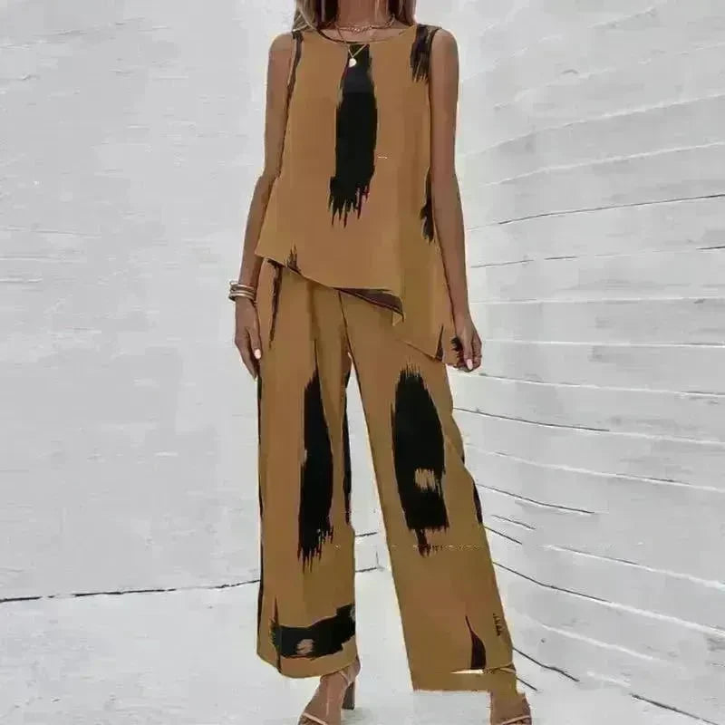 Printed Irregular Top Two-piece Pants Women - EX-STOCK CANADA