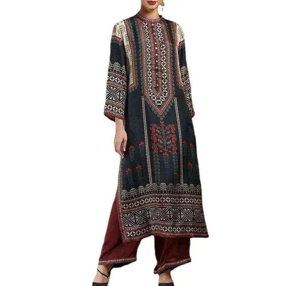 Printed Loose Middle East Print Slit Long Skirt Outfit set for Arab Turkey Women - EX-STOCK Canada