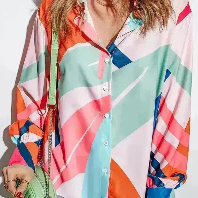 Printing Color Contrast Thin Long-sleeved Top For Women - EX-STOCK CANADA