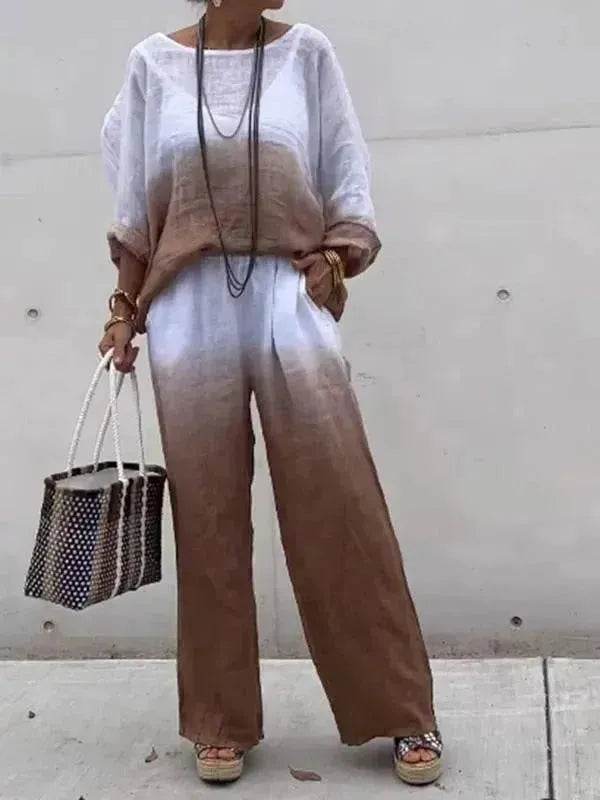 Product Women's Clothes Fashion Cotton Linen Gradient Two-piece Set - EX-STOCK Canada