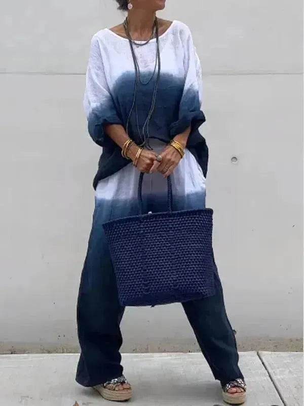 Product Women's Clothes Fashion Cotton Linen Gradient Two-piece Set - EX-STOCK Canada