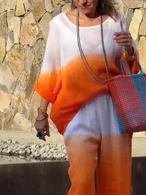 Product Women's Clothes Fashion Cotton Linen Gradient Two-piece Set - EX-STOCK Canada