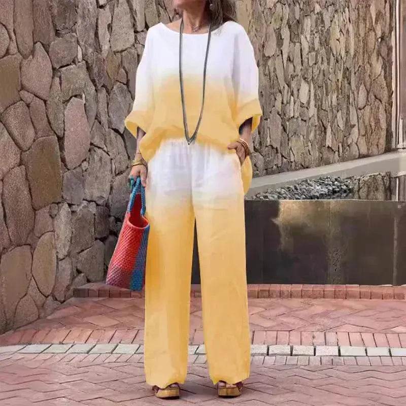 Product Women's Clothes Fashion Cotton Linen Gradient Two-piece Set - EX-STOCK Canada