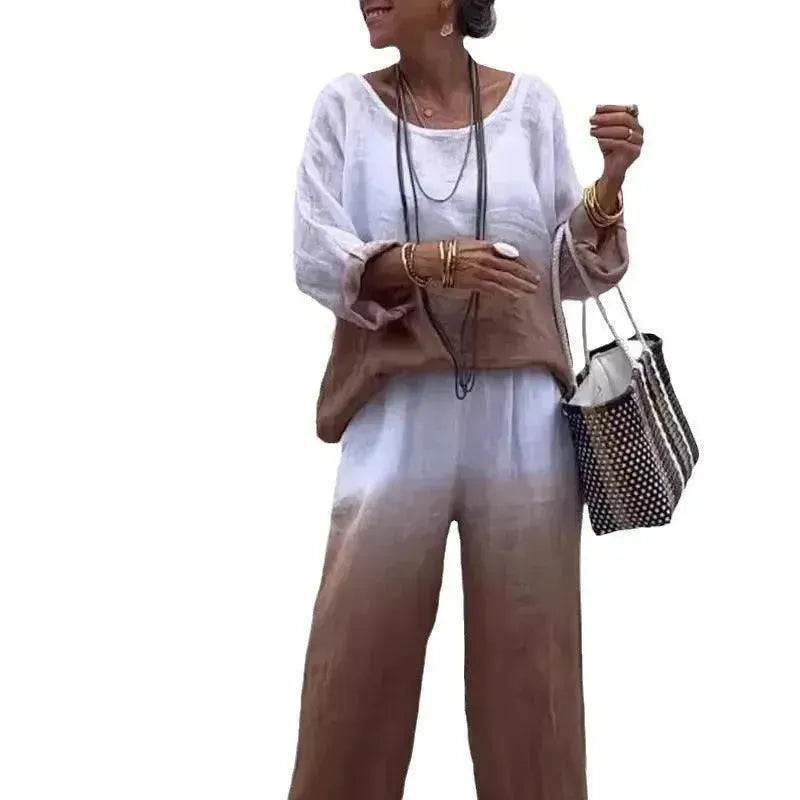 Product Women's Clothes Fashion Cotton Linen Gradient Two-piece Set - EX-STOCK Canada