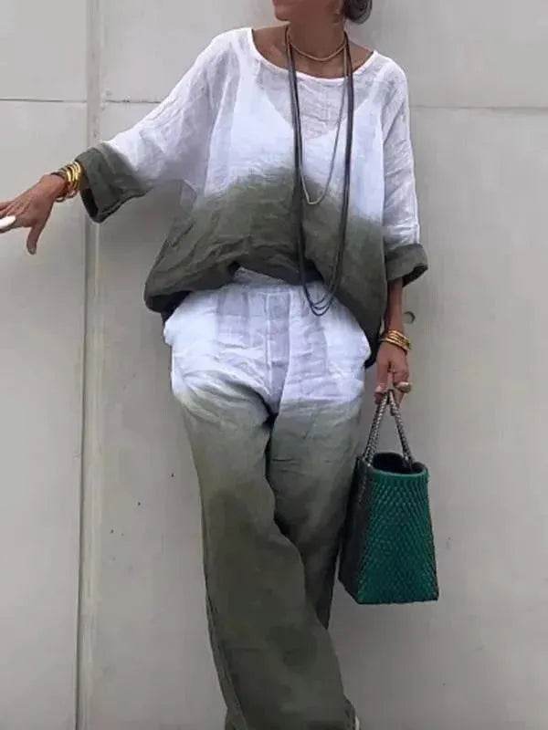 Product Women's Clothes Fashion Cotton Linen Gradient Two-piece Set - EX-STOCK Canada