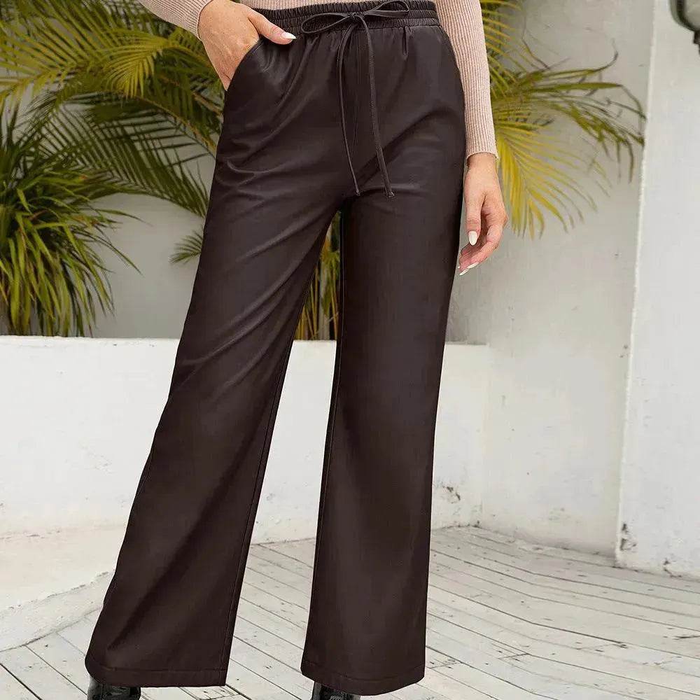 PU Loose Trousers Motorcycle Leather Straight Wide Leg Leather Pants Women - EX-STOCK Canada