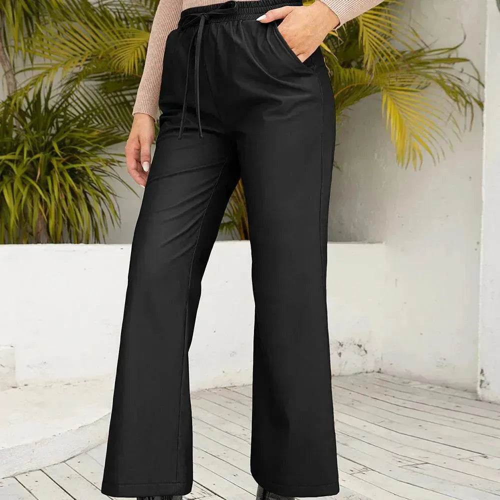 PU Loose Trousers Motorcycle Leather Straight Wide Leg Leather Pants Women - EX-STOCK Canada