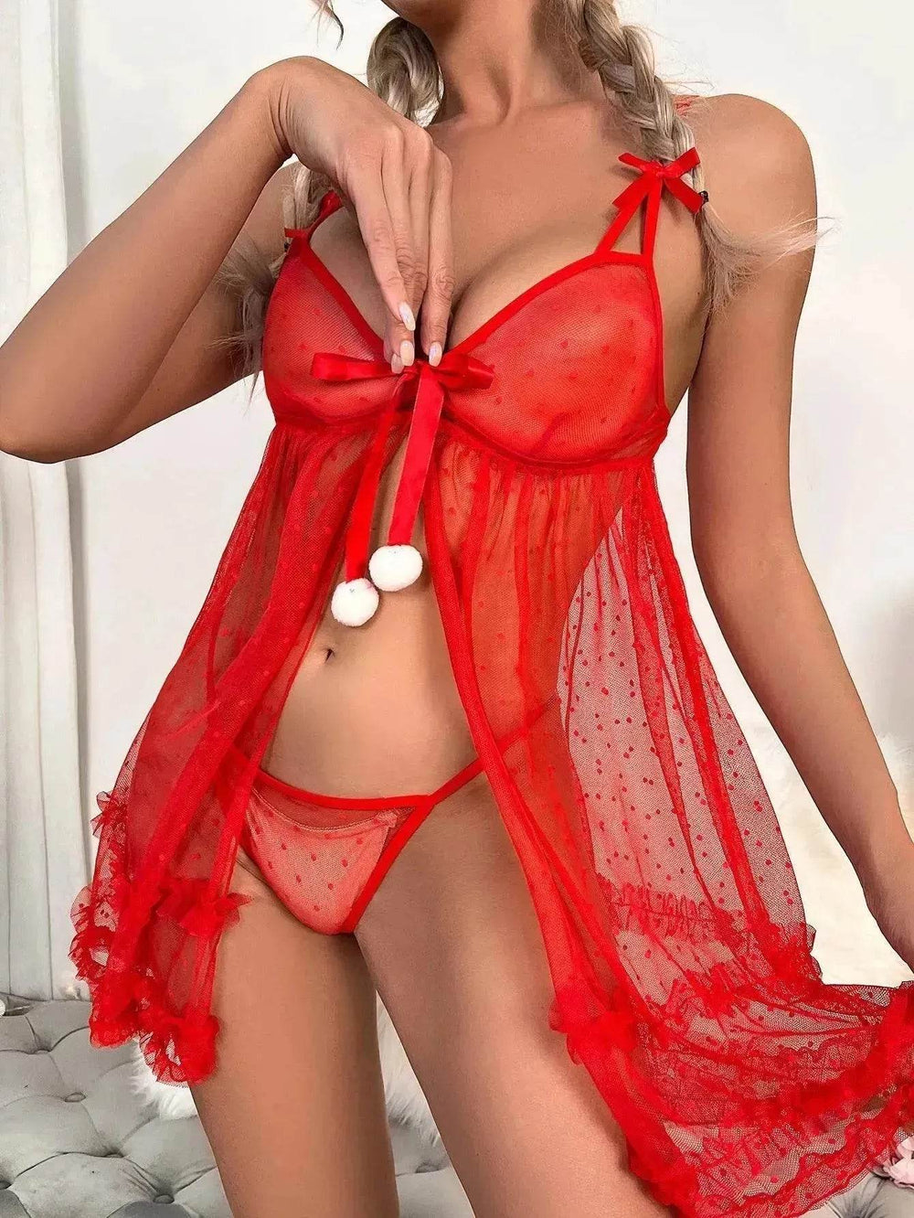 Red Lingerie Lace Lingerie Set Suspender Lingerie Nightdress - EX-STOCK Canada