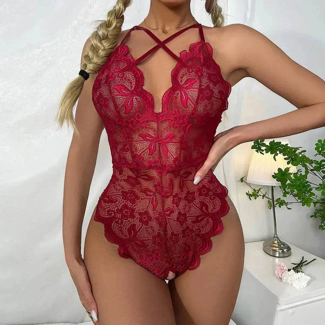 Red Lingerie Lace Pajamas Lingerie One-piece Lingerie Net Lingerie - EX-STOCK Canada