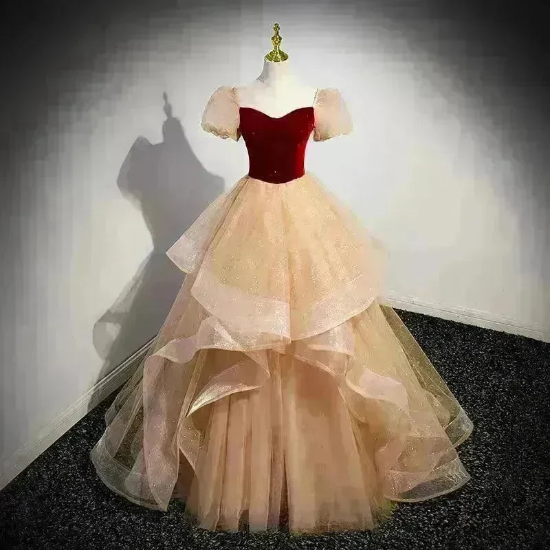 Red Wedding Dress French Princess Pettiskirt Gown - EX-STOCK CANADA