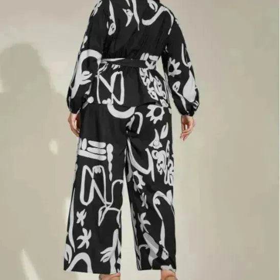 Retro Color V-neck Temperament Commute Literary Middle East Printing Shirt Outfit - EX-STOCK Canada