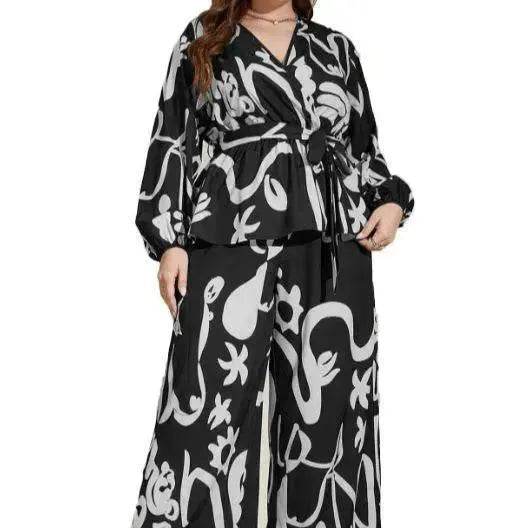 Retro Color V-neck Temperament Commute Literary Middle East Printing Shirt Outfit - EX-STOCK Canada