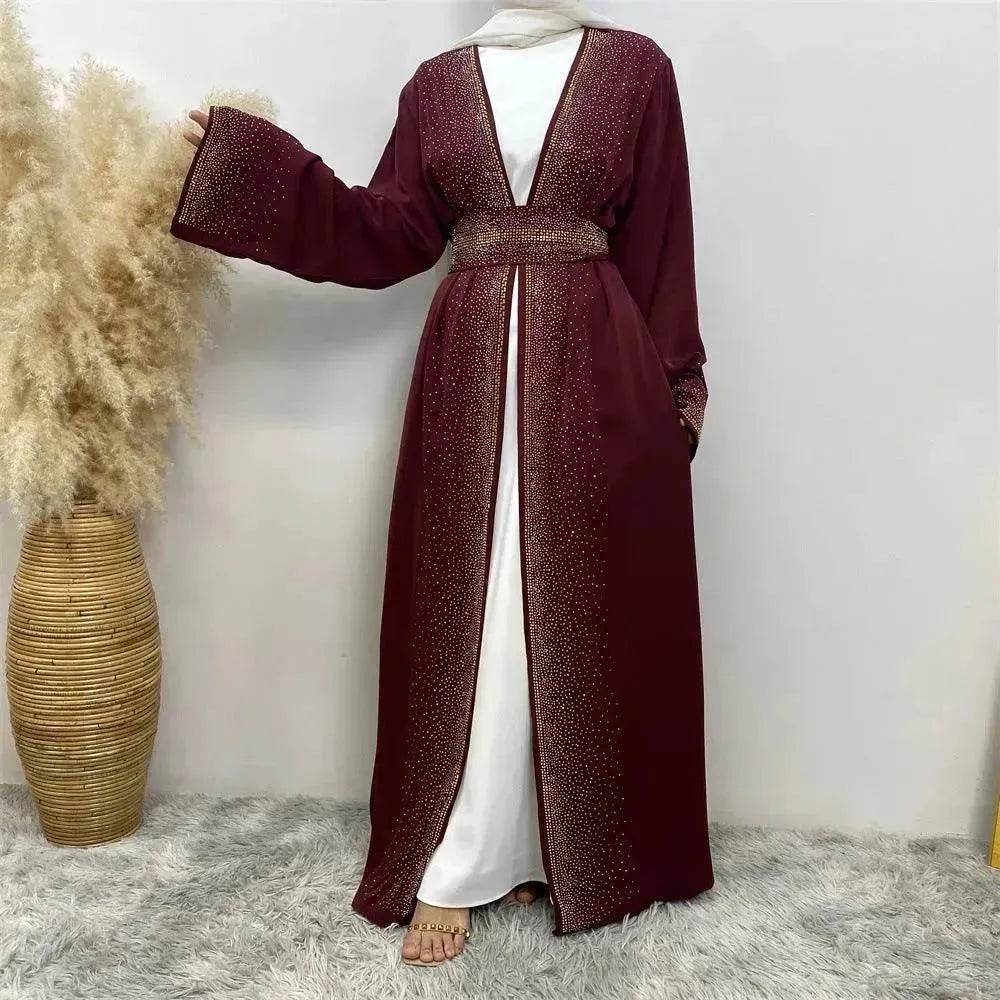 Rhinestone Lace-up Cardigan Abaya Dress for Arab Dubai Turkey Middle East Women - EX-STOCK Canada