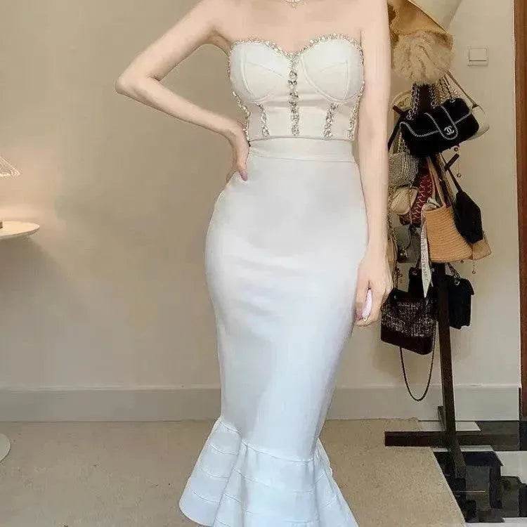 Rhinestone Waist-tight Hip Lotus Leaf Fishtail Gown - EX-STOCK Canada