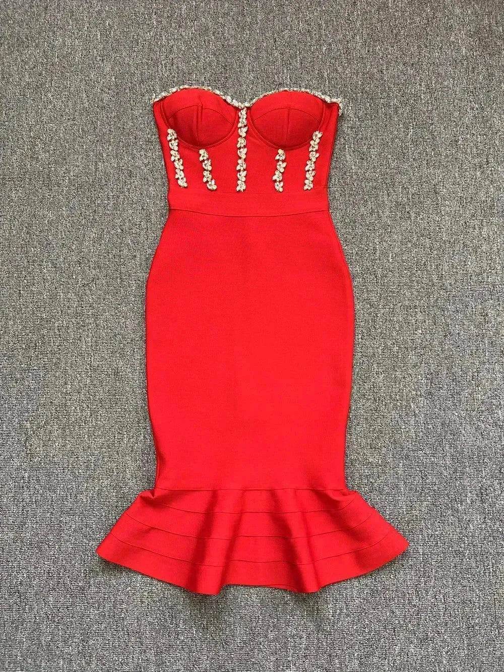 Rhinestone Waist-tight Hip Lotus Leaf Fishtail Gown - EX-STOCK Canada