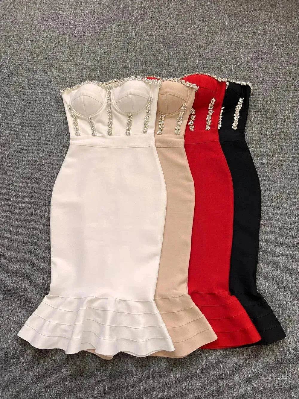 Rhinestone Waist-tight Hip Lotus Leaf Fishtail Gown - EX-STOCK Canada