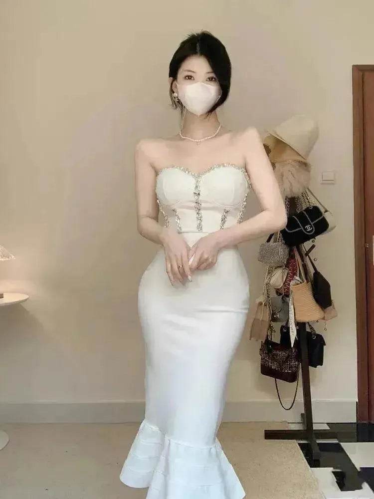 Rhinestone Waist-tight Hip Lotus Leaf Fishtail Gown - EX-STOCK Canada