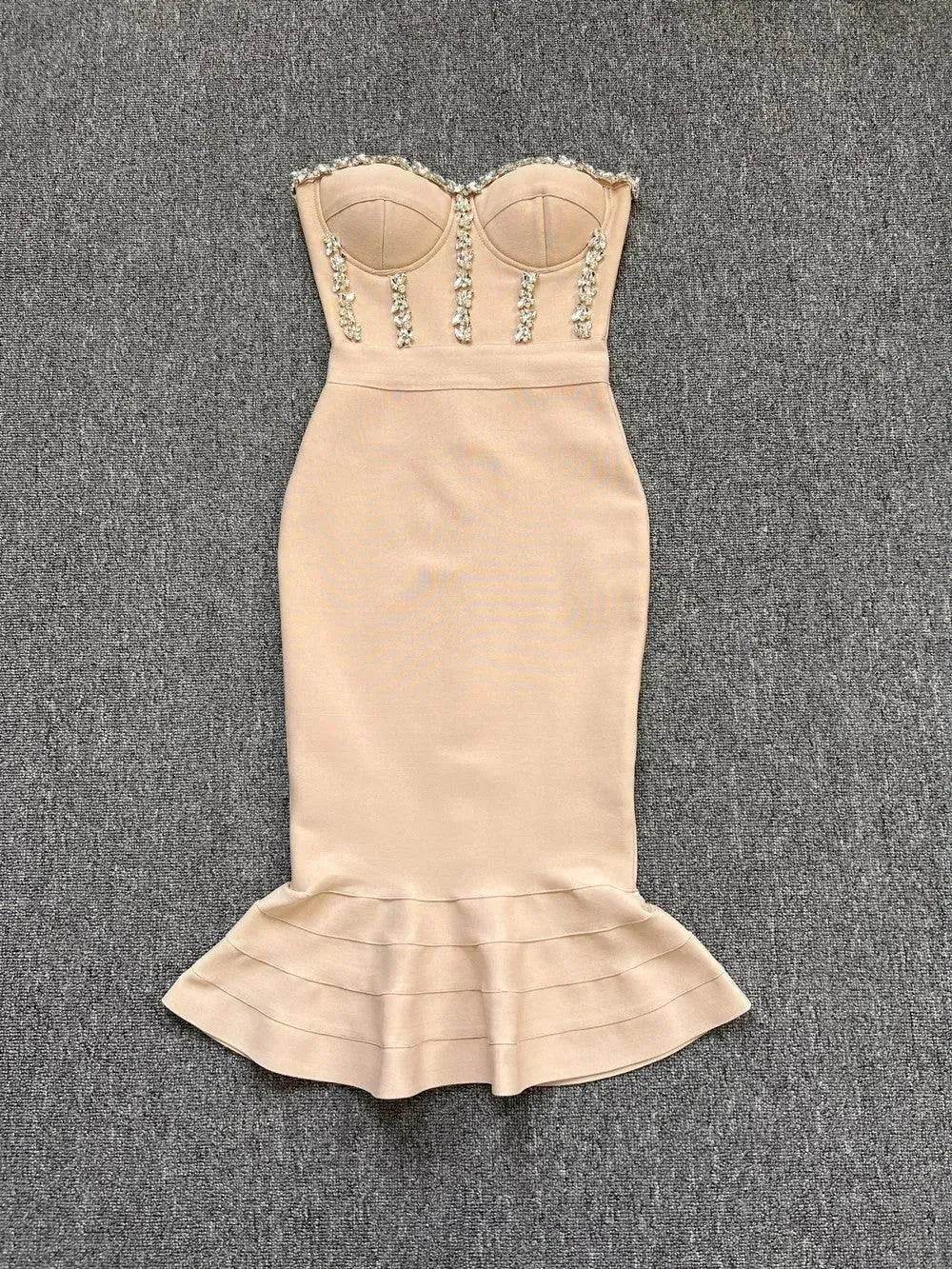 Rhinestone Waist-tight Hip Lotus Leaf Fishtail Gown - EX-STOCK Canada