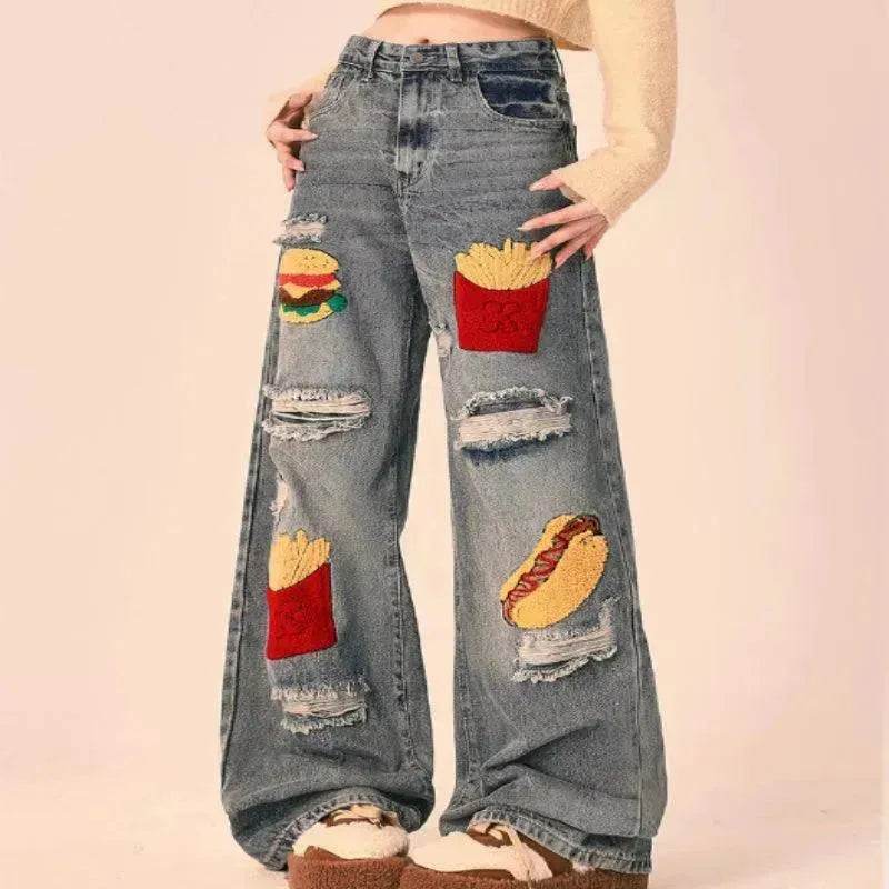 Ripped Jeans Women Loose Straight Wide Leg Oversized Trousers - EX-STOCK Canada