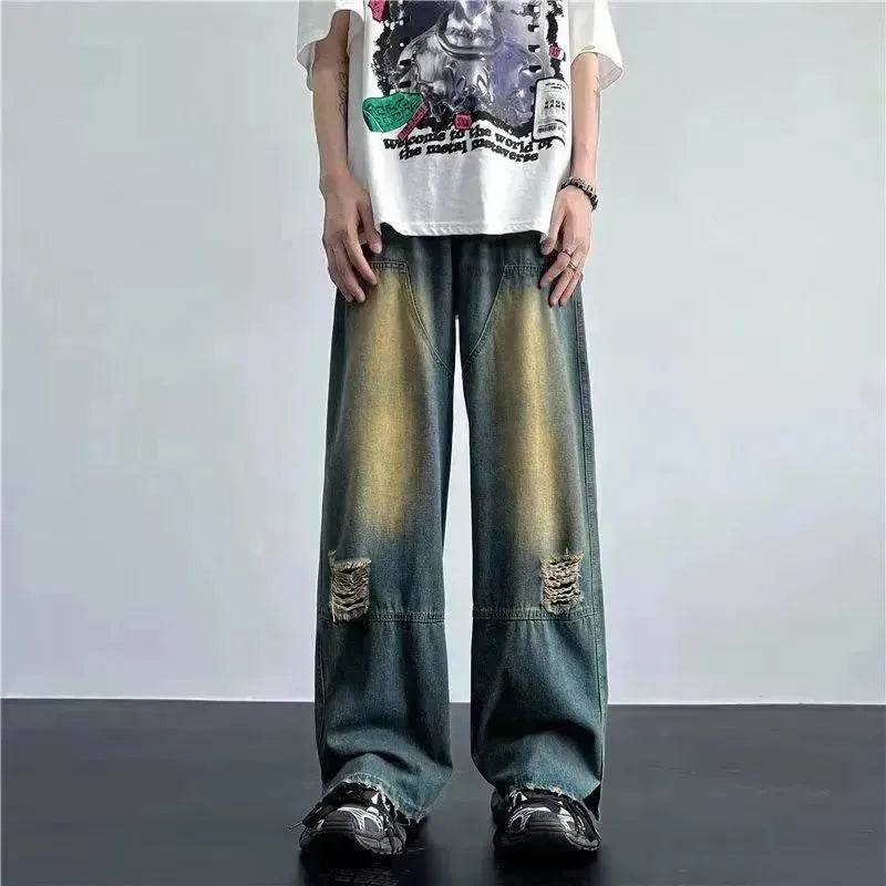 Ripped Retro Blue Contrast Color Jeans - EX-STOCK Canada