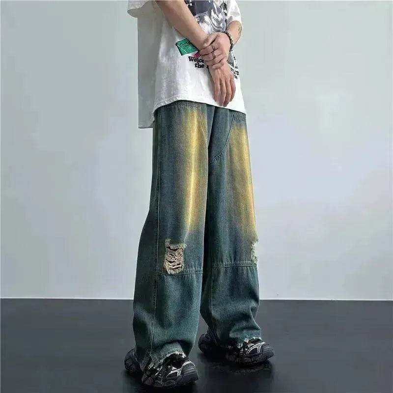 Ripped Retro Blue Contrast Color Jeans - EX-STOCK Canada