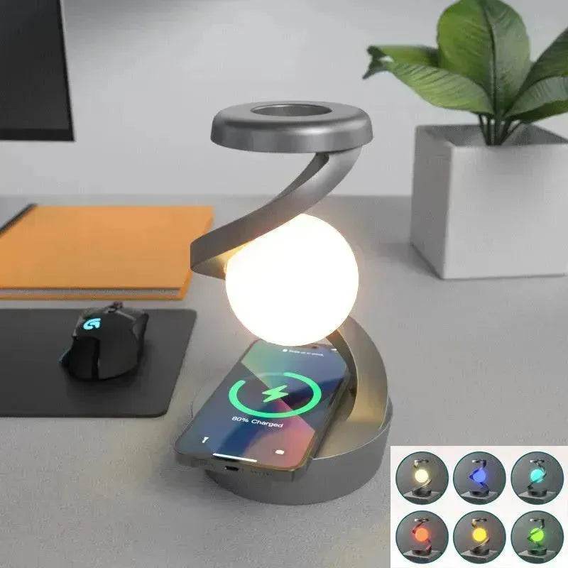 Rotating Moon Desk Night Light Wireless Phone Charging LED Night Light Decorative Desktop Night Lamp Motion Sensor Night Light - EX-STOCK Canada