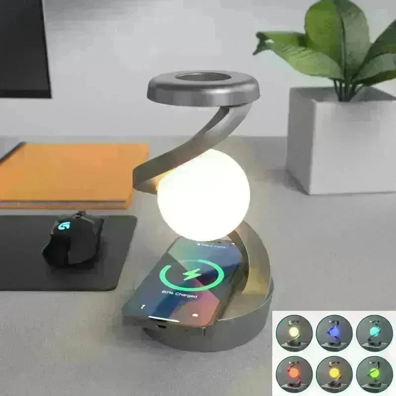 Rotating Moon Desk Night Light Wireless Phone Charging LED Night Light Decorative Desktop Night Lamp Motion Sensor Night Light - EX-STOCK Canada
