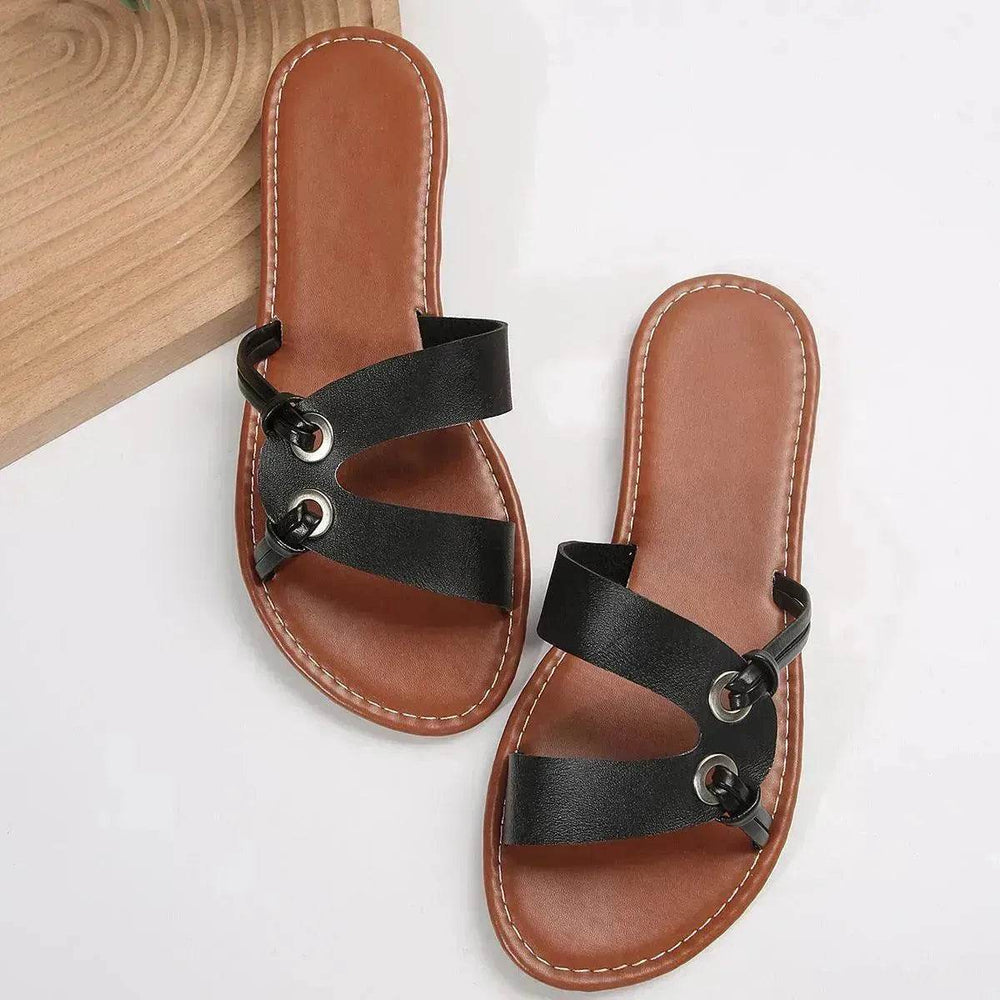 Round Toe Flat Sandals Summer Fashion Casual Non-slip Slides Shoes For Women - EX-STOCK Canada