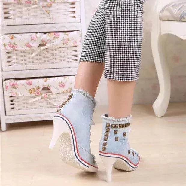 Denim High Heels boot Round Toe Women's Shoes - EX-STOCK Canada