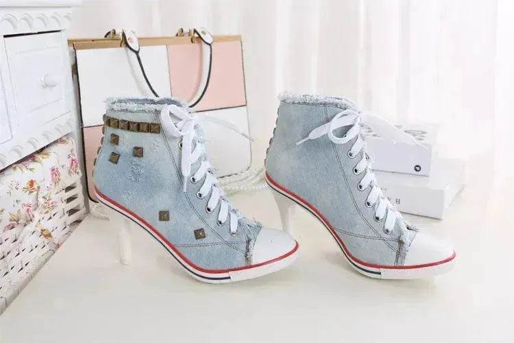 Denim High Heels boot Round Toe Women's Shoes - EX-STOCK Canada