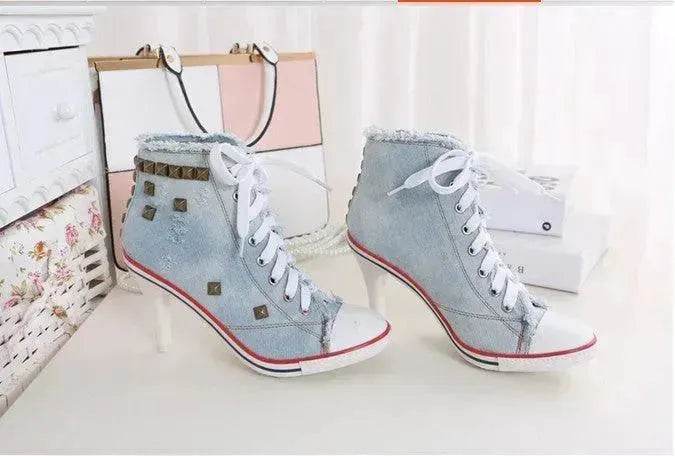 Denim High Heels boot Round Toe Women's Shoes - EX-STOCK Canada