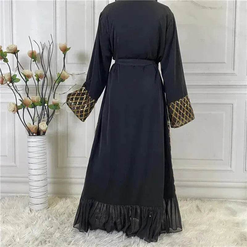 Sequined Embroidered Outerwear Robe Turkey Arab Dubai Middle East Women's Chiffon Cardigan Abaya Dress - EX-STOCK Canada