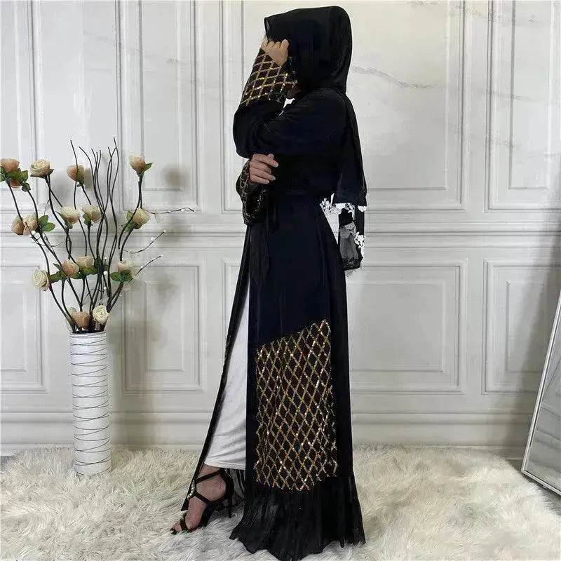 Sequined Embroidered Outerwear Robe Turkey Arab Dubai Middle East Women's Chiffon Cardigan Abaya Dress - EX-STOCK Canada