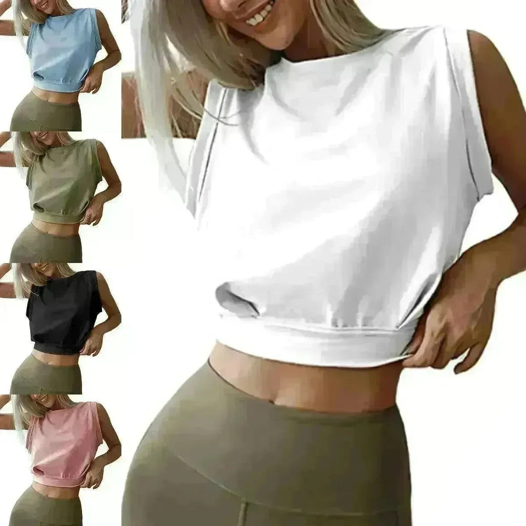Sexy Navel-Exposed Sweatshirt Summer Loose Sleeveless T-Shirt Running Fitness Yoga Crop Tops Tank Tops For Women. - EX-STOCK CANADA