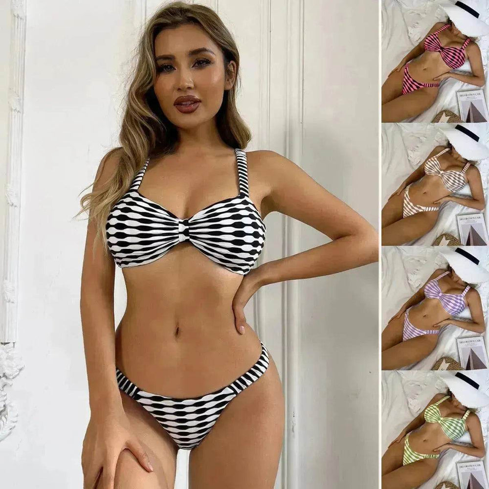 Charming Striped Print Bikini Summer Beach Swimsuit Set Womens Clothing - EX-STOCK Canada