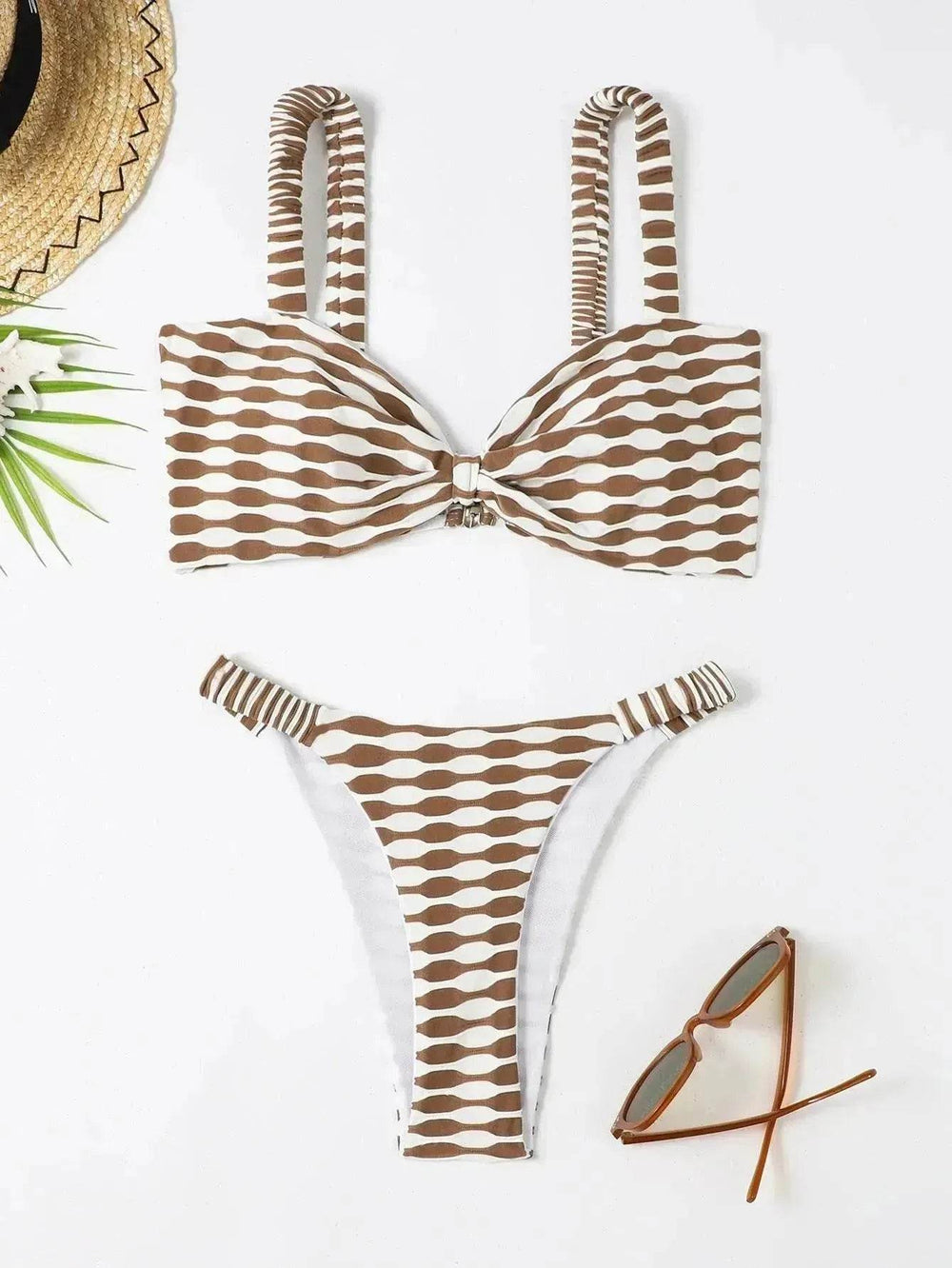 Charming Striped Print Bikini Summer Beach Swimsuit Set Womens Clothing - EX-STOCK Canada