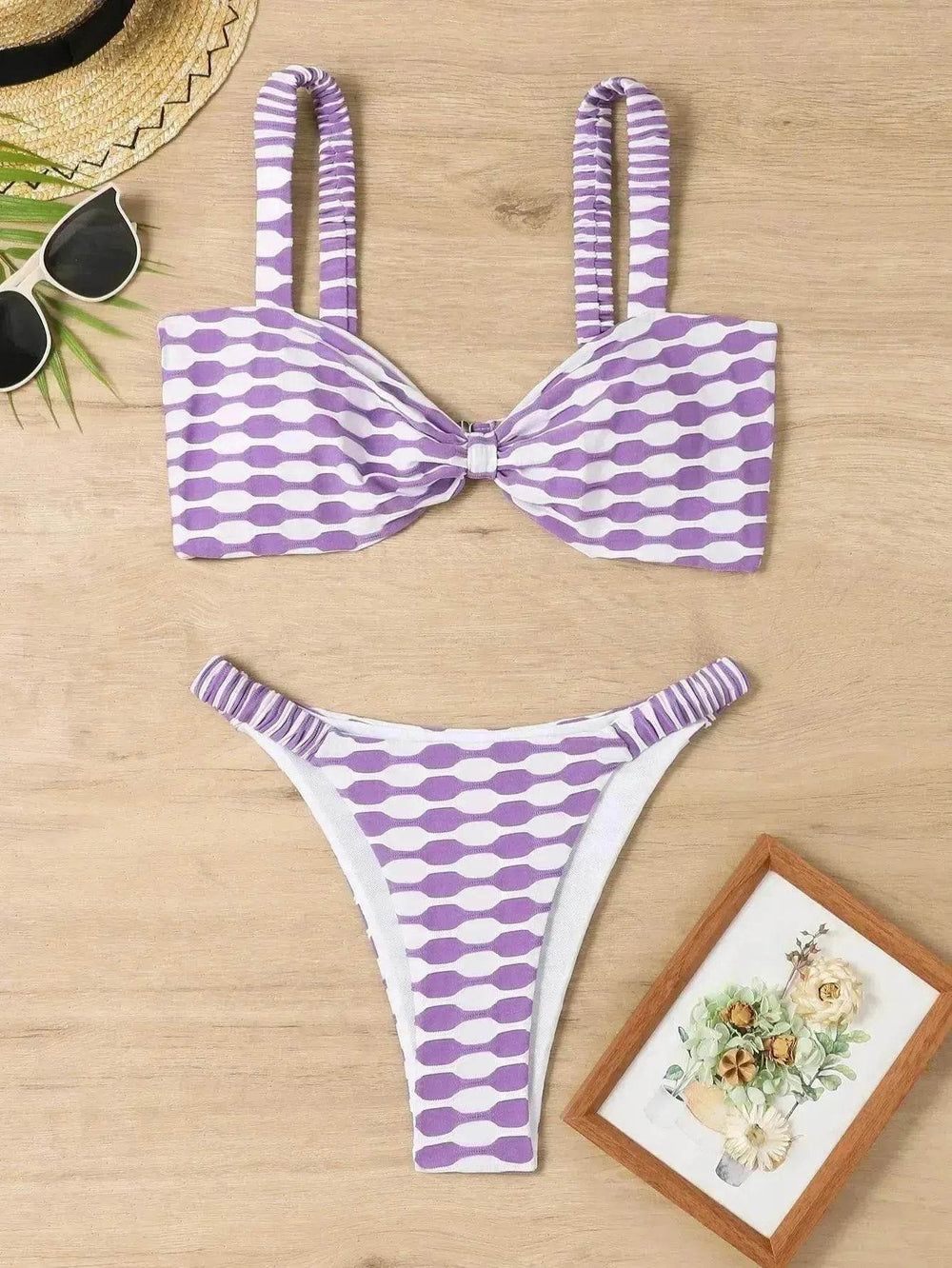 Charming Striped Print Bikini Summer Beach Swimsuit Set Womens Clothing - EX-STOCK Canada