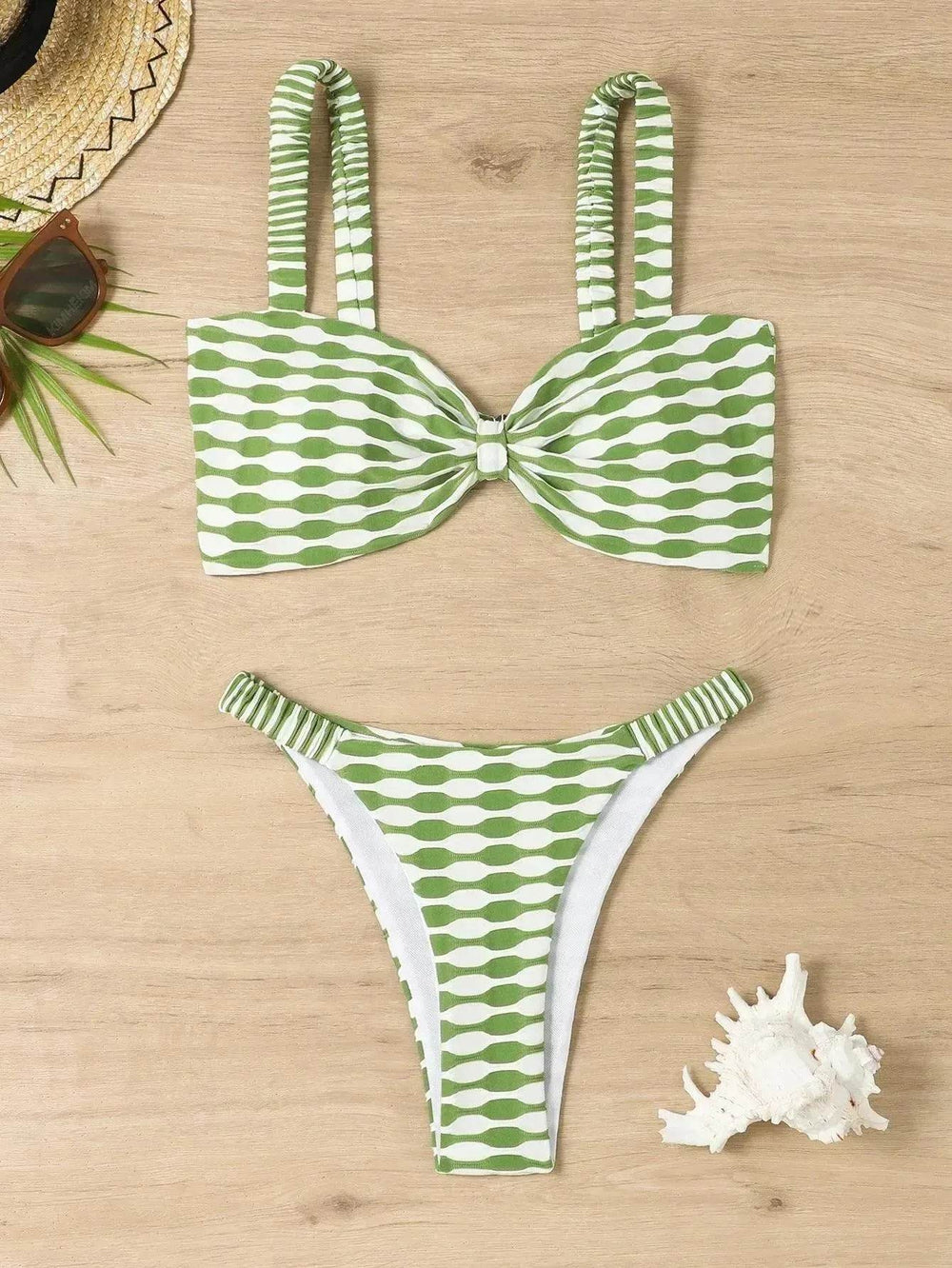 Charming Striped Print Bikini Summer Beach Swimsuit Set Womens Clothing - EX-STOCK Canada