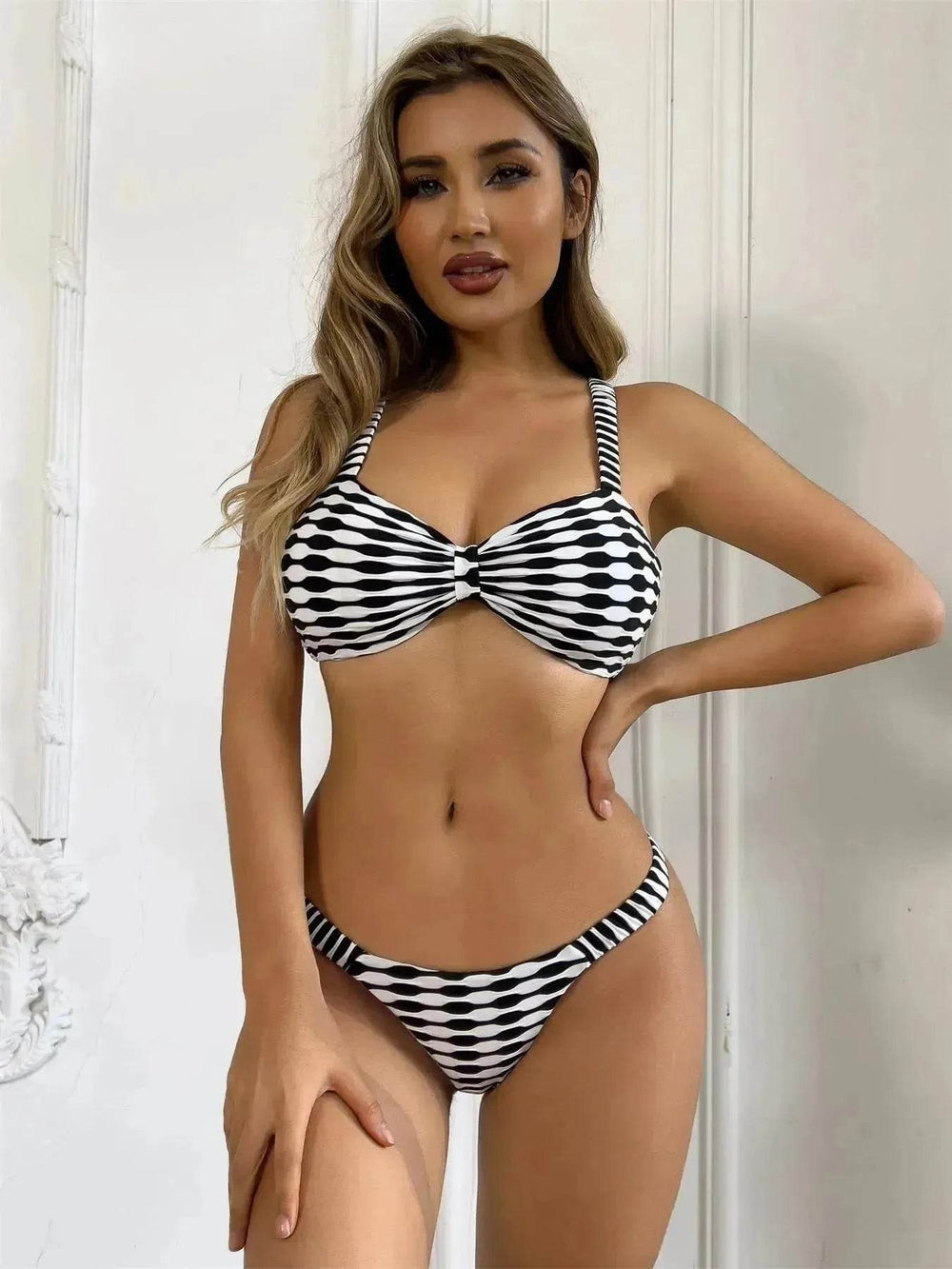 Charming Striped Print Bikini Summer Beach Swimsuit Set Womens Clothing - EX-STOCK Canada