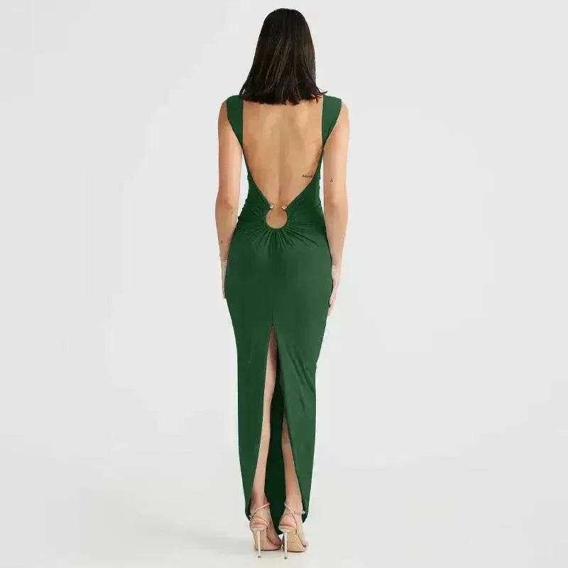 Charming V-neck Backless Slit Slim Fit Summer Dress - EX-STOCK Canada